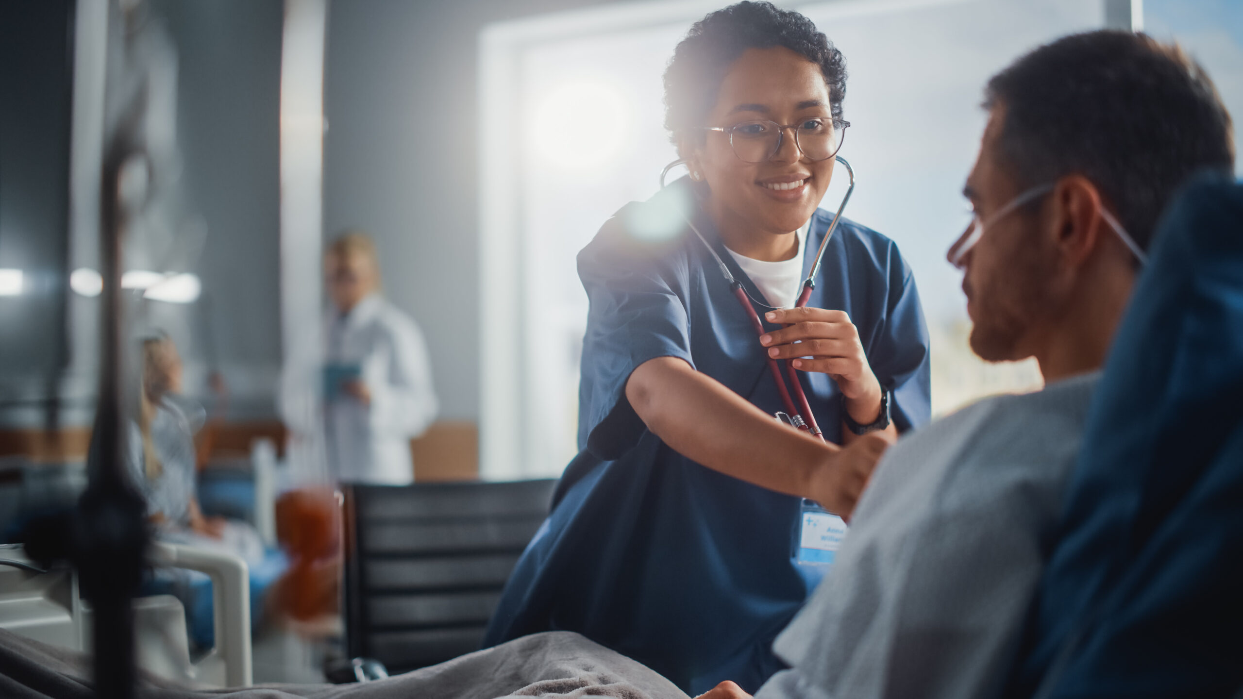 Healthcare professionals working in a clinical environment